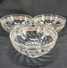 Vintage Set of 3 Glass Dip / Serving Bowls with Gold Rim and Pine Cones
