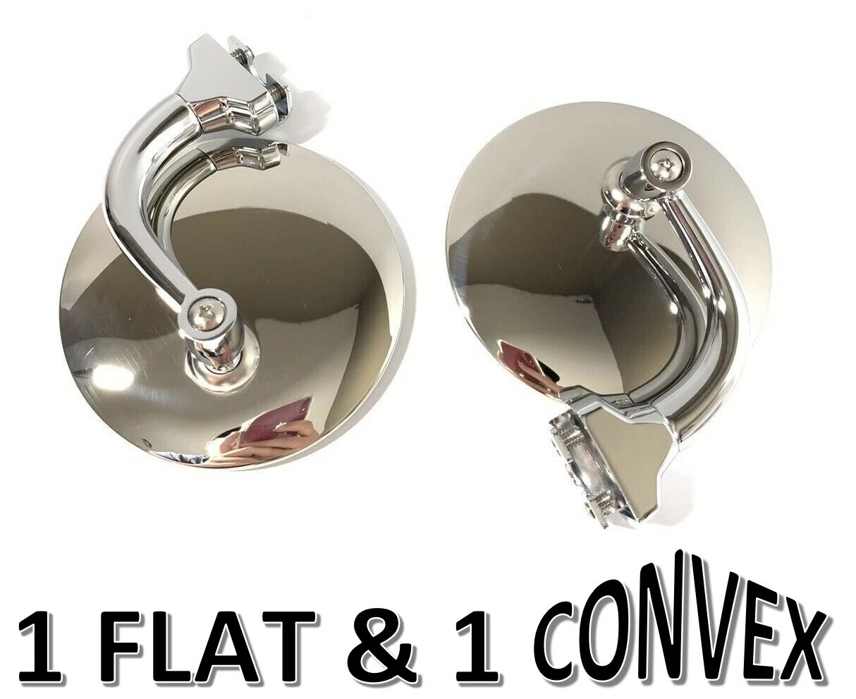 Pair 4" Stainless Peep Mirrors - ONE FLAT, ONE CONVEX - Ford Chevy Mopar MG