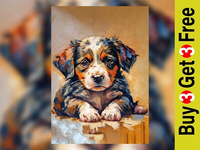 Charmanter Welpe Kunstdruck - ausdrucksstarke Augen, lebendige Farben, 5'' x 7''