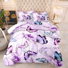 Lavender Butterfly Comforter Set for Girl Kid Adult Colorful Butterfly Patter...