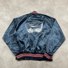 Vintage Satin Bomber Jacket Mens XL Winchester Club Houston Texas Coat, Navy