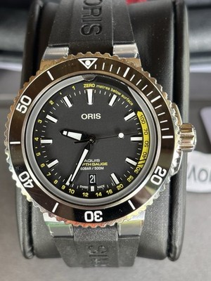 Oris Aquis Automatic 44.5mm 500m Diver Black Dial Rubber Strap Box Papers
