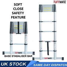 Telescopic Ladder 2.6m Max Height 8 Steps Soft Close and Safety Stabiliser Bar