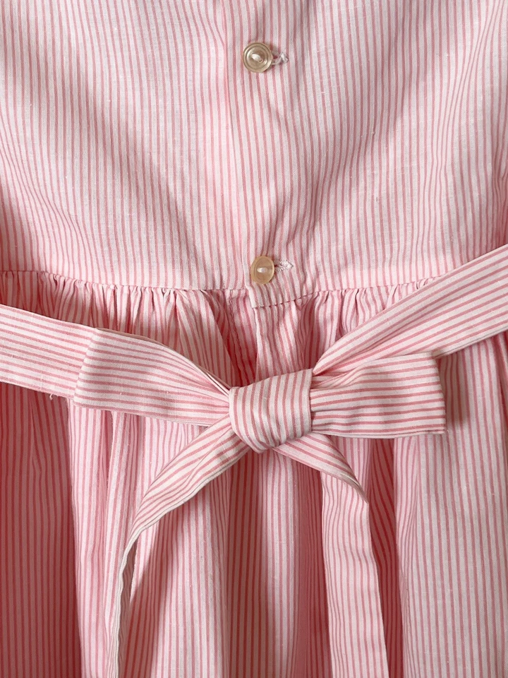 Vestido de Fiesta Vintage Polly Flinders Niña Rosa Rayas Calado a Mano Talla 3T Algodón Foto 4 de 4