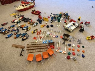 Playmobil Vintage Bubble Set With Racing Car Boat Construction Knights