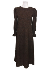 Mango Women's Midi Dress Size M Brown Mix Spots Print Slit Stretch Button New