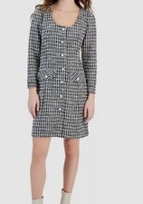 Taylor Women's Black/White Tweed Bouclé Knit Button Front Dress Size 10