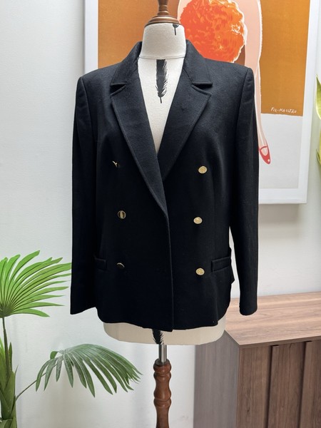 Vintage Jaeger Women’s Black Wool Double Breasted Blazer Jacket S/M