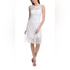 NWT $148 Nanette Lepore White Embroidered Midi Dress wedding Lace Size 6 Small