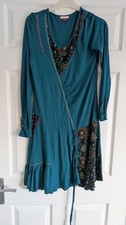 Joe Browns Teal Boho Tunic Dress UK 10 Festival Hippie Long Sleeve Stretch