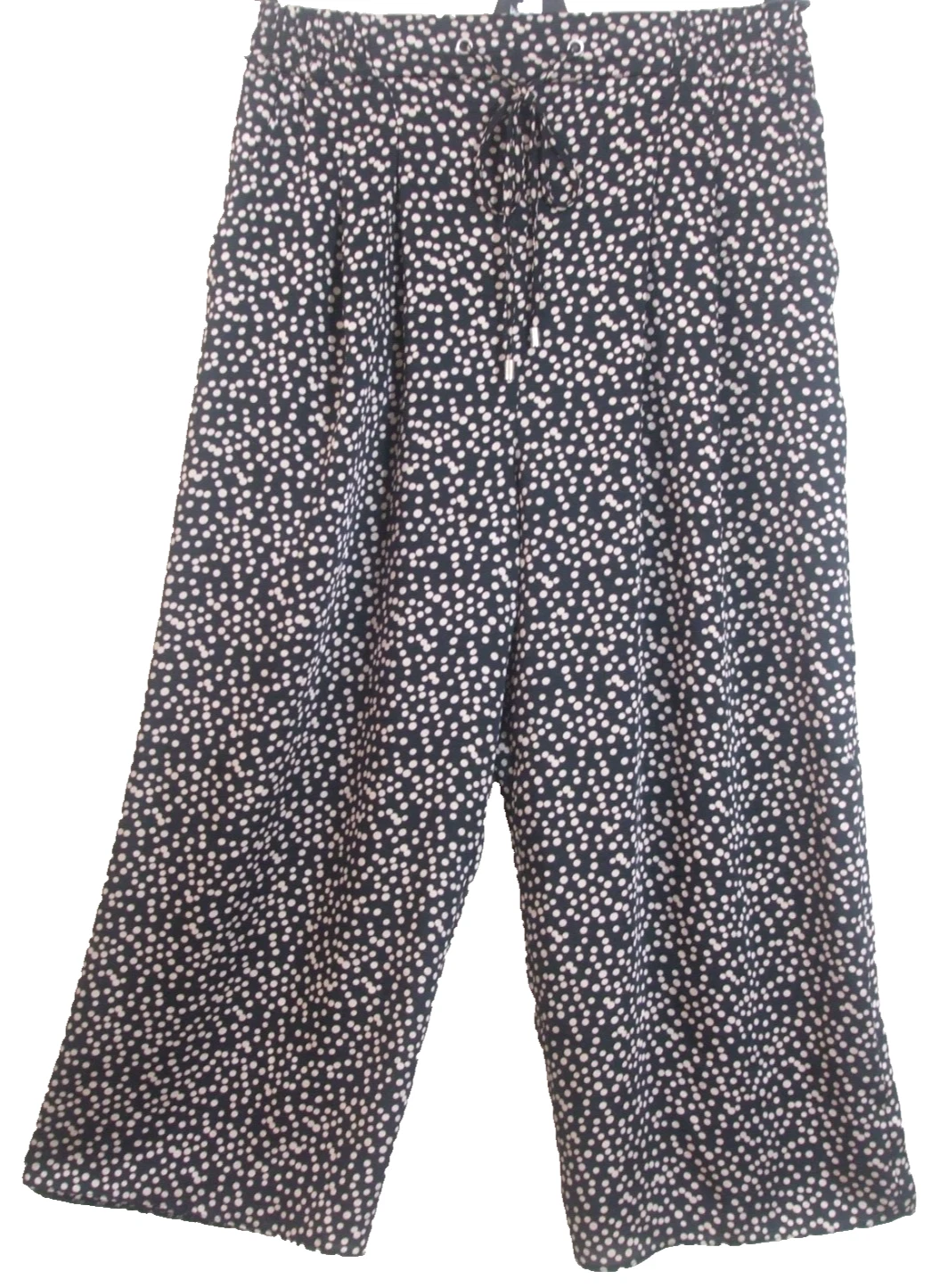 RIVER ISLAND - Black Mix Summer Crop Trousers with Elasticated Waist - Size 12