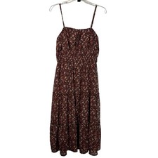 Altar'd State Brown Floral Backless Tiered Chiffon Midi Tea Length Skirt Medium