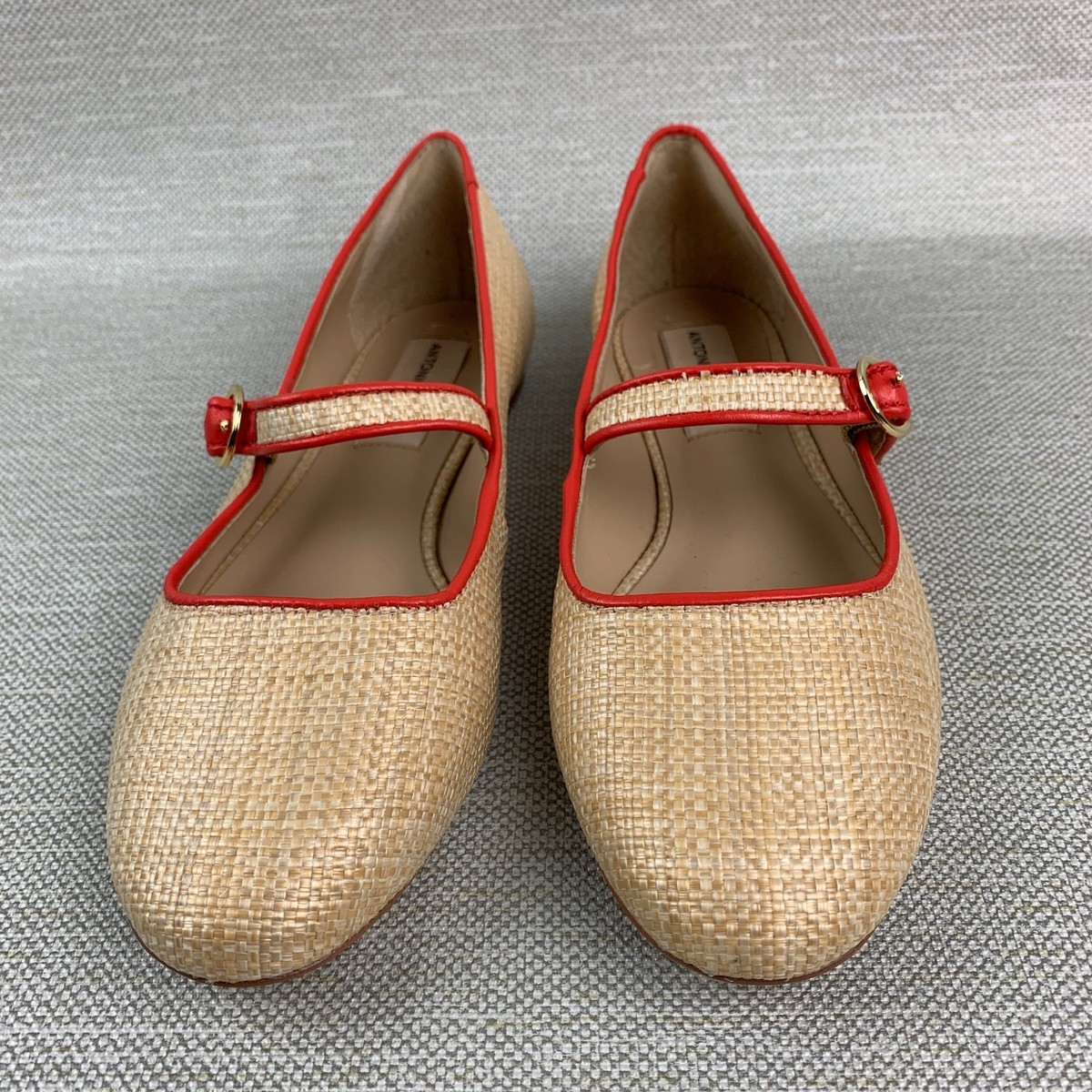 Antonio Melani Ruth Mary Jane Flats Woven Tan Raffia Orange Trim Buckle Sz 6M View 6