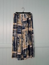 Jams World Wide Leg Cropped Rayon Pants Sz L Elastic Waist Blueprint Pattern