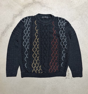 Vintage 90s Protege 3D Coogi Style Multicolor Sweater Cosby Knit Fish Scale Sz L