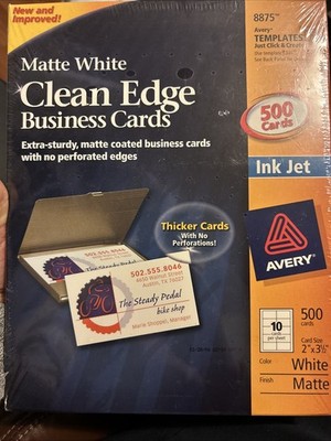 500 pk Avery WHITE Matte BUSINESS CARDS 2'' x 3-1/2'' #8875 Clean Edge Ink Jet NEW