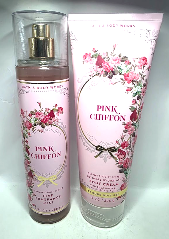 BATH AND BODY WORKS PINK CHIFFON BODY MIST & CREAM 8 FL OZ EACH | eBay