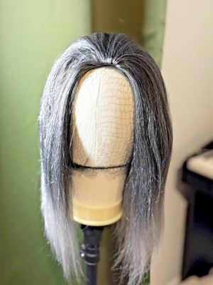 Gray Ombre Straight Wig Synthetic Soft Fiber Silver Ash Natural Medium Length