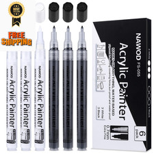 NAWOD Paint Pens White Black Acrylic 1 Count Pack of 6 , Extra fine Tip