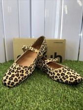 Ladies Schuh Pony Hair Covered Leather Leopard Print Square Toed Flats Size 6