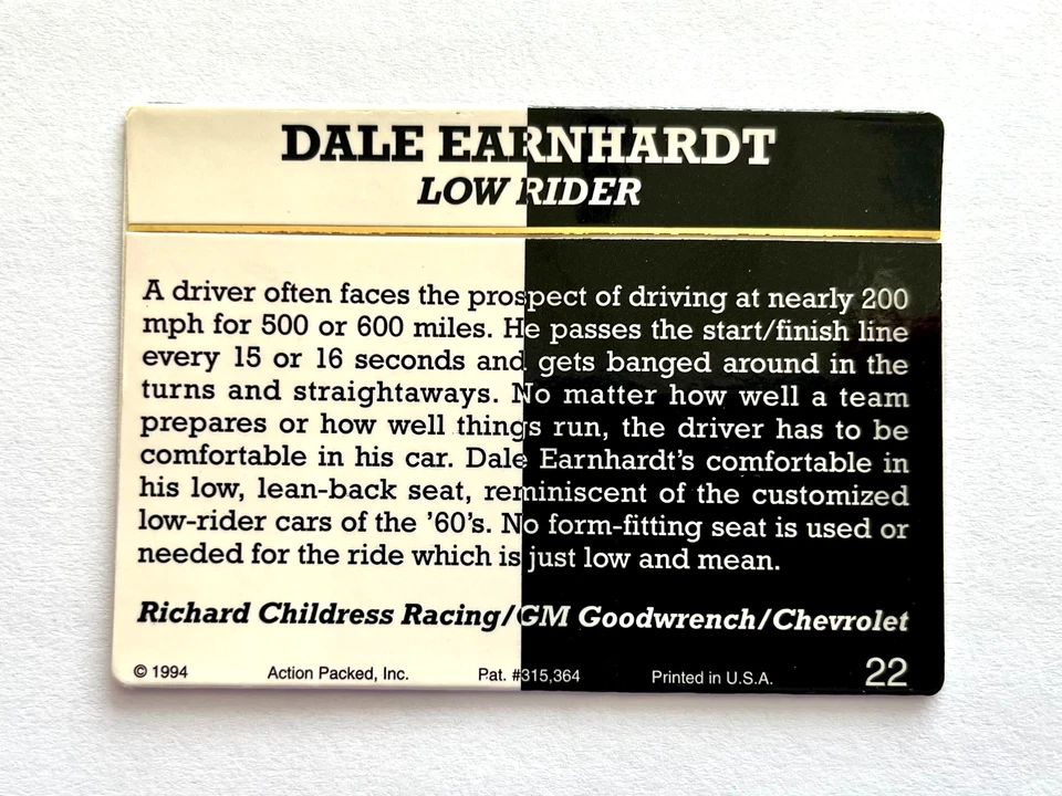 Dale Earnhardt NASCAR 1994 Action Packed #22 Low Rider Autographed Signed - Image 4 of 4