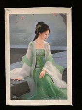 Chinese Hand Painted "Beautiful Woman" Canvas Oil Painting By Leng Jun 冷军 4857