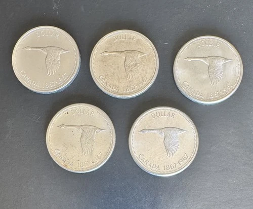 Five 1967 Canada Silver Dollar - Centennial "Goose" 80% silver