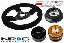 NRG 320 Race Suede Steering Wheel Red/120 Hub/2.0 Rose Gold Release/Lock Matt