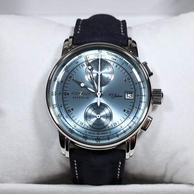 Zeppelin 8670-4 100 Years Men's Blue Dial Stainless Steel Leather