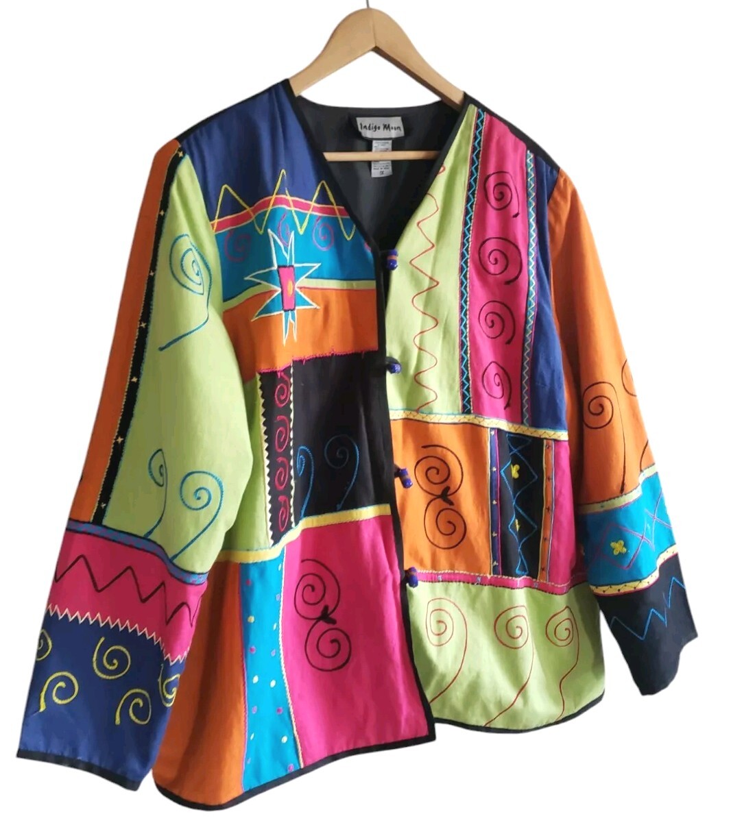 Indigo Moon Green Multi Patchwork Flax Jacket Wom… - image 2