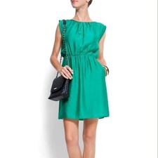 MANGO Green Elastic Waist Dress Size 4