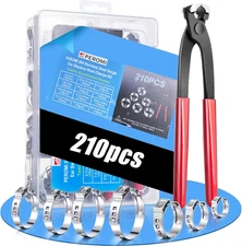 210PCS 304 Stainless Steel Single Ear Hose Clamp Assortment Kit - 12 Sizes (6-36