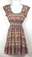 American rag Cie Juniors XS Dress Smocked Waist BOHO Scoop Neck Ruffle Bottom 