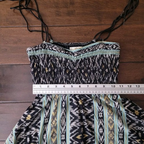XS Billabong Teal Babydoll Empire Waist Dress Southwestern Aztec Print Y2K Beach - Picture 10 of 11