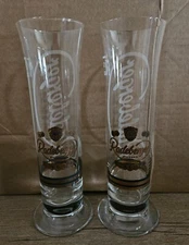 Set of 2 Vintage Radeberger Pilsner Tall Footed Beer Glasses 0.2 Rastal Germany
