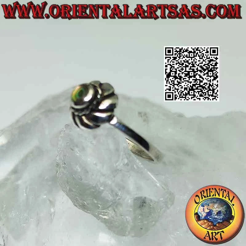 Anello in argento 925 ‰ paua shell (abalone) tonda piccola al centro di un vorti - Immagine 3 di 4