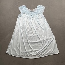 VTG Gilead Nightgown Women M Blue Nylon 5931 Lace Cottage Comfy Sleepwear FLAW