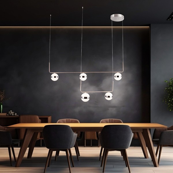 Led Decken Pendel HäNge Lampe Leuchte Metall Nickel Matt Chrom Opal Wohn Zimmer-image