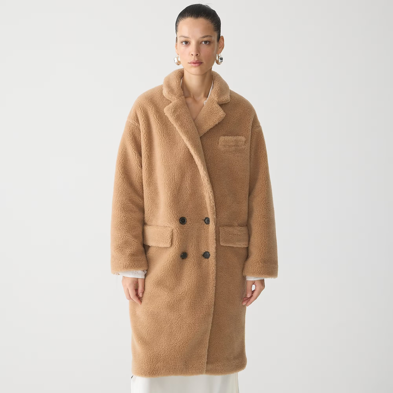 NWT J.Crew Relaxed Topcoat in Teddy Brown Sherpa Blend Furry Cozy Coat Jacket M image 4