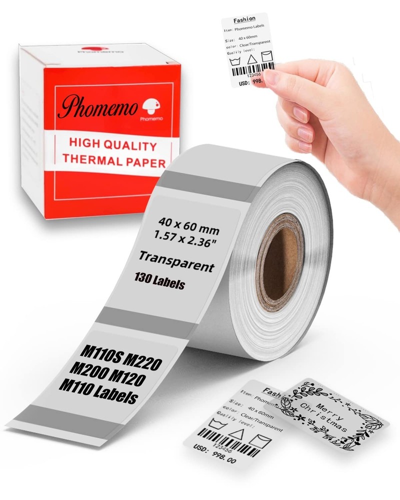 M110 M220 Clear Thermal Labels 1.57x2.36 Inches 40x60mm for M110 and M220 Printers