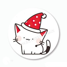 Cute Cat in Santa Hat Christmas Favors Envelope Seals Labels Scrapbook Stickers