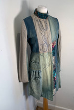Desigual Denim Dress Coat Eu 40 Uk 12 Vgc Trench Pattern Patchwork Quirky Casual