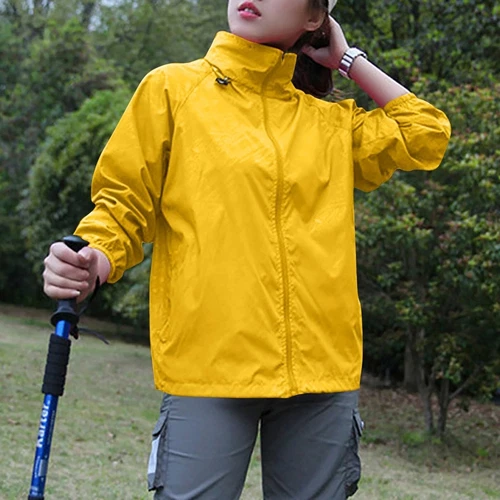 Chaqueta de lluvia ligera impermeable para mujer Abrigo de lluvia Cremallera completa Con capucha Cortavientos - Imagen 3 de 54