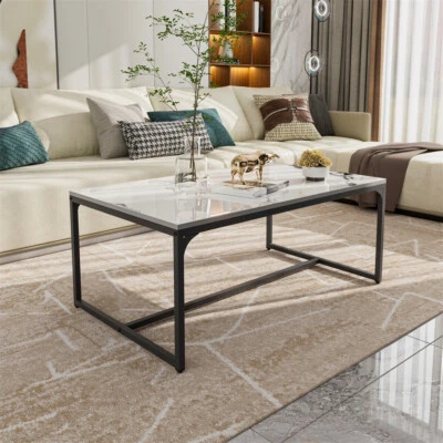 Couchtisch Weiß Marmor Optik Wohnzimmertisch Sofatisch Gartentisch Lounge Tisch - Bild 1 von 4
