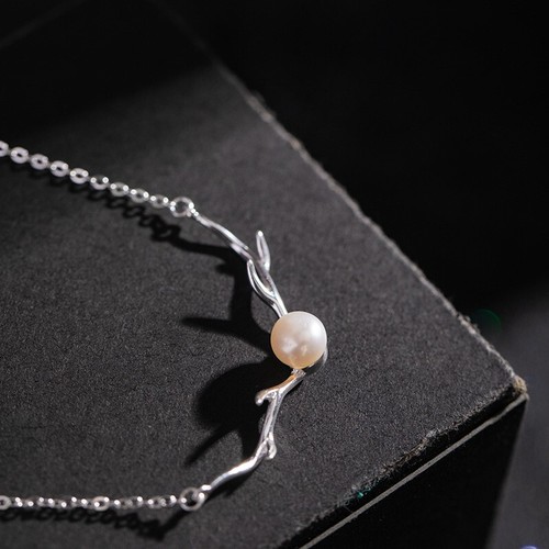 L04 Collier Corna Con Perla D'Acqua Dolce Argento Sterling 925 - Foto 4 di 6