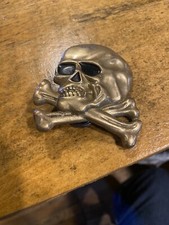 Vintage Solid Brass Cast Skull Bones Crossbones Bikers Belt Buckle