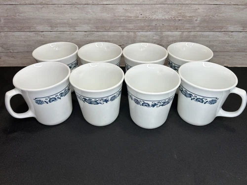 Corning Old Town Blue Onion Coffee Mugs Vintage Set Of 8