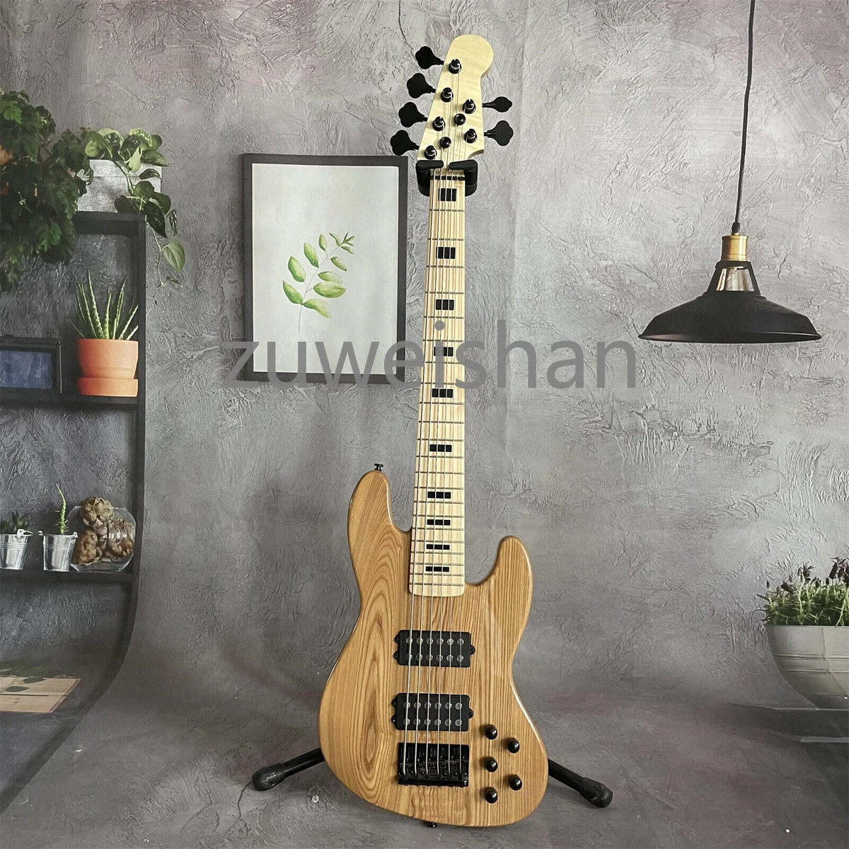 Quality Solid Body Jazz Bass 6 String H H Pickups Maple Neck Fretboard
