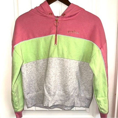Justice long sleeve pink green color block hoodie girls large - Picture 2 of 7