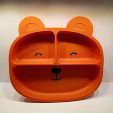 Sage Spoonfuls Divided Silicone Suction Plate Orange Bear